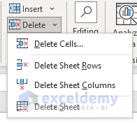Use of Microsoft Excel: Delete