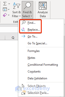 Use of Microsoft Excel: Find & Replace