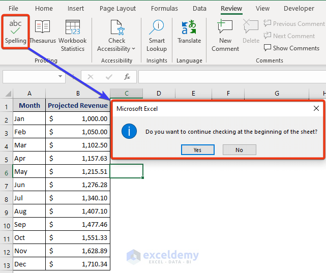 Use of Microsoft Excel: Spelling