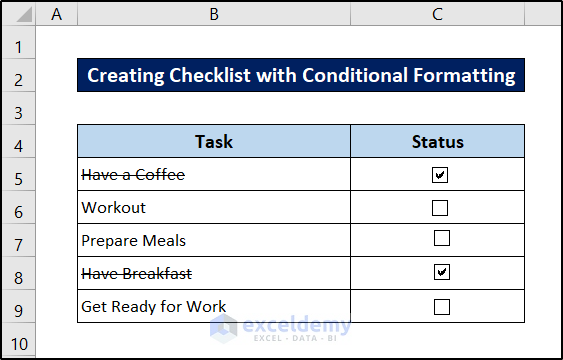 creating checklist with conditional formatting formula excel