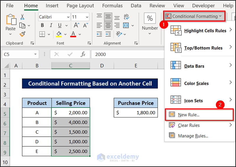 new rule for conditional formatting based on another cell in conditional formatting formula excel