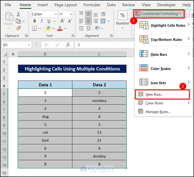 new rule for highlighting cells with multiple conditions and formatting in excel