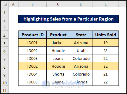 highlighting sales from a particular region using conditional formatting formula excel