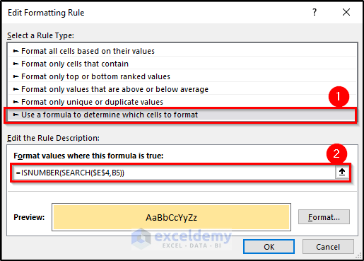 formatting rule for making search box