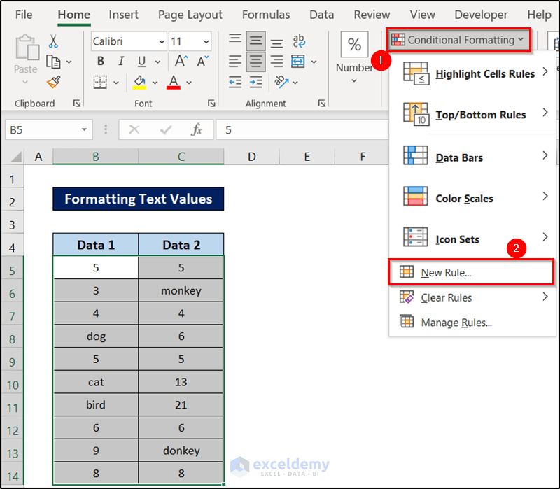 new rule for formatting text values with conditional formatting formula excel