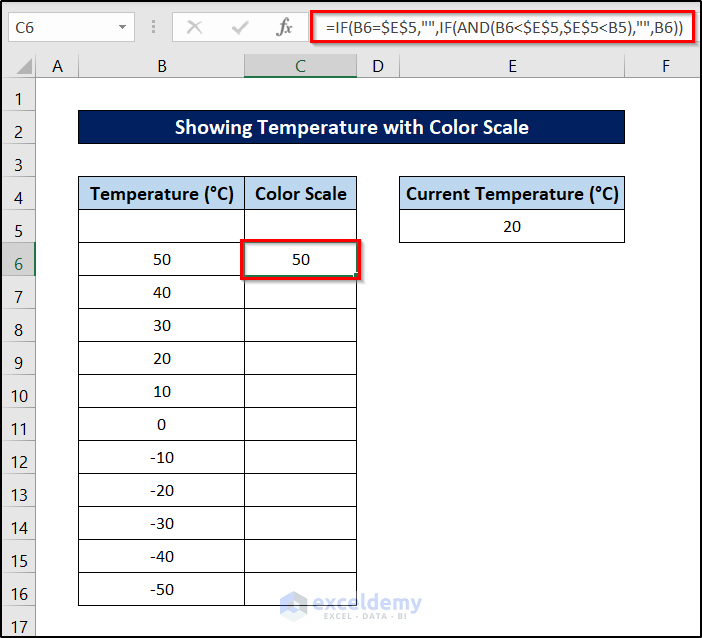 nested if formula to detect current temperature