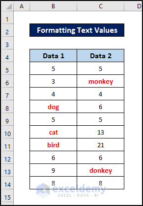 formatting text values with conditional formatting formula excel