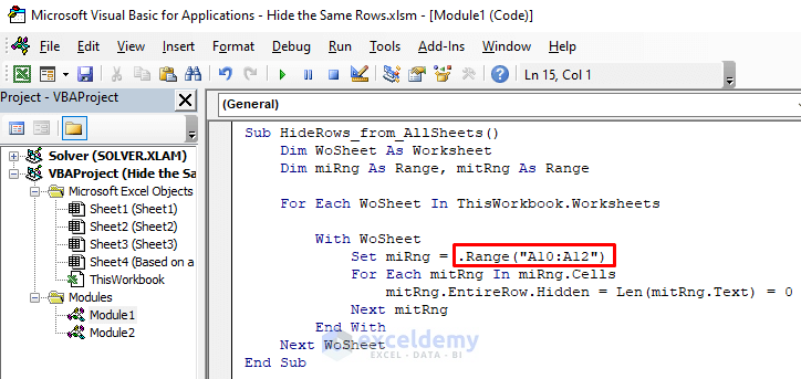 Codes to Hide All the Same Rows Across Multiple Excel Worksheets