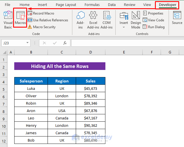 How To Hide the Same Rows Across Multiple Excel Worksheets 