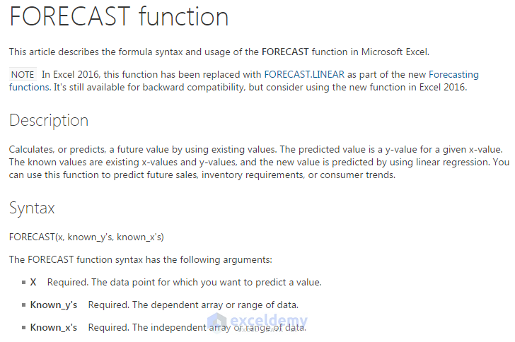 Forecast Function in Excel