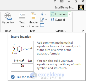 How to insert Equation in Excel