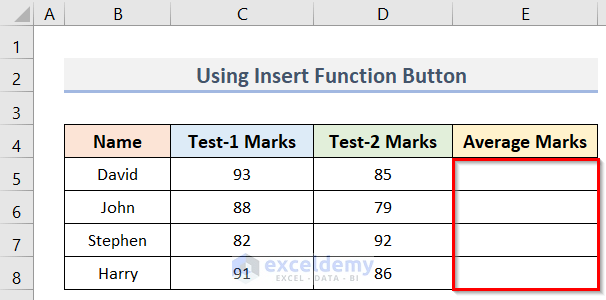 Apply Excel Insert Function Button for Inserting Equation