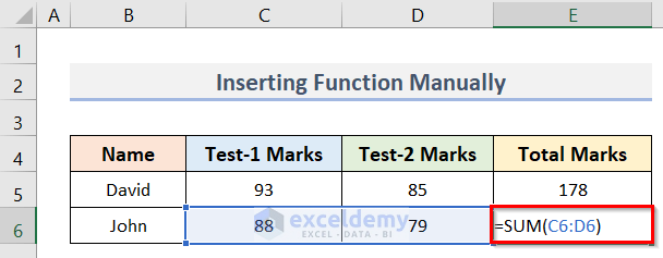 Enter Equation Manually in Excel