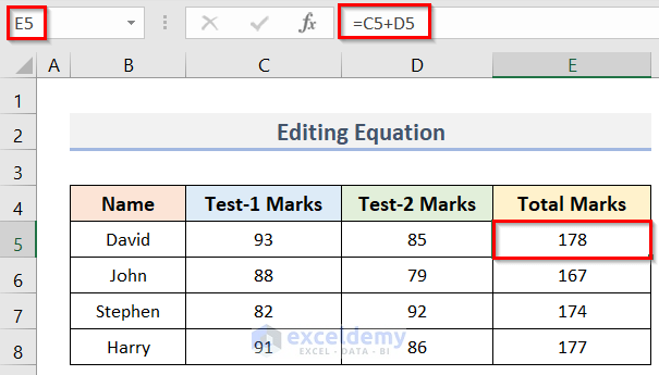 How to Edit Equation in Excel