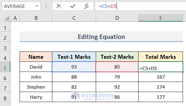 How to Edit Equation in Excel