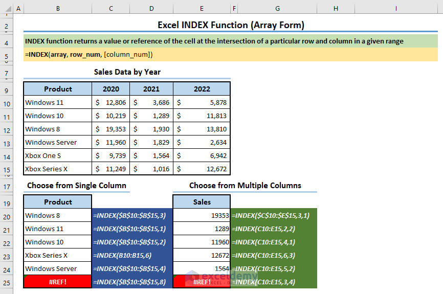 Excel INDEX Function in Array Form (Quick View)