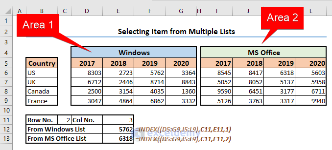 Selecting Item from Multiple Lists with INDEX function