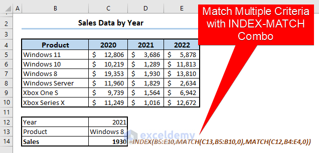 Combine MATCH Function with INDEX to Match Multiple Criteria and Return Value