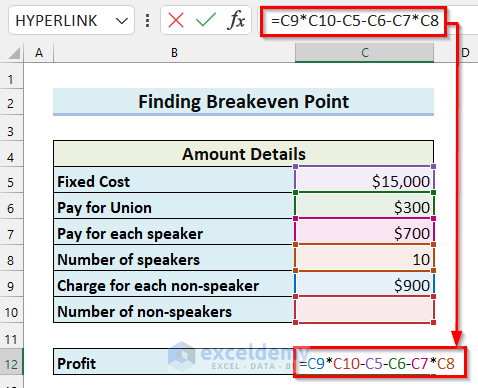 Formula for Profit to Use Goal Seek in Excel