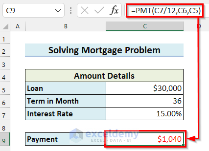 Solving Mortgage Problem in Excel by Using Goal Seek
