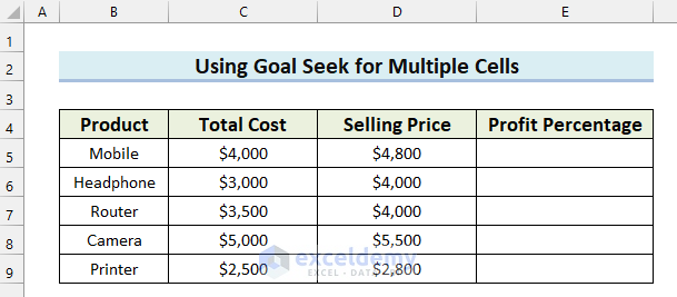 How to Use Goal Seek in Excel For Multiple Cells