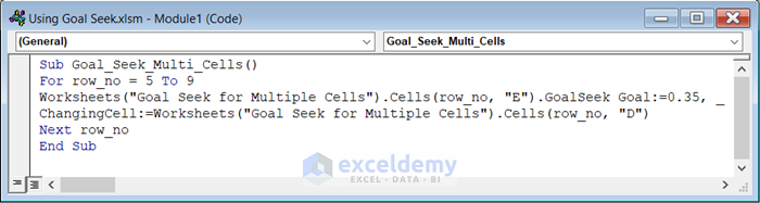 VBA Code for Goal Seek in Excel for Multiple Cells
