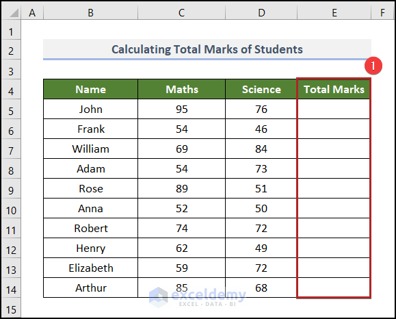 Calculating Total Marks of Students