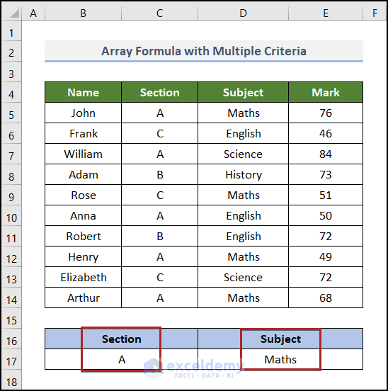 Excel Array Formula with Multiple Criteria