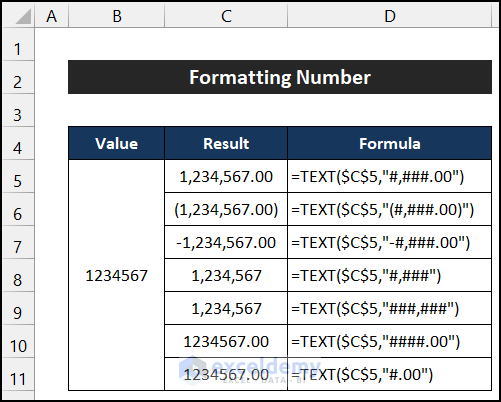 Formatting Number Value to Format function in Excel