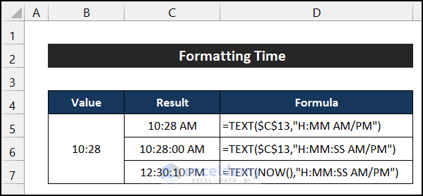 Formatting Time using TEXT function in Excel