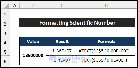 Formatting Scientific Number by the TEXT function to format