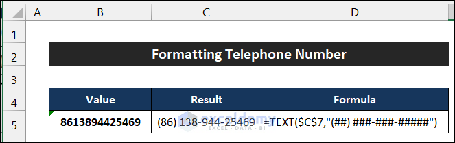 Formatting Telephone Number with TEXT function to format