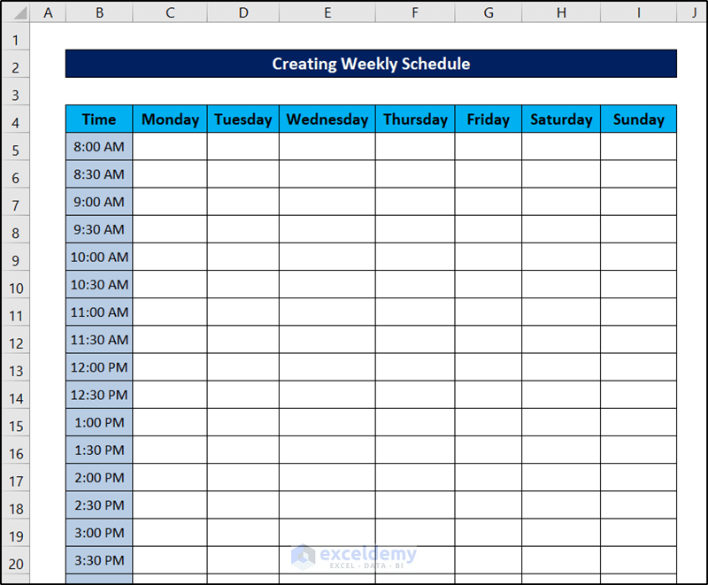 simple weekly schedule in excel