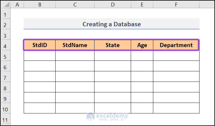 creating a database in excel