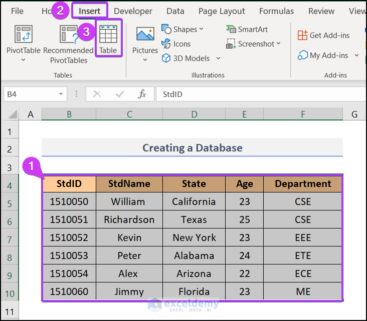 Create the Excel Table