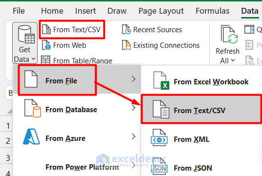 Import data from word to excel using the ‘From Text/CSV’ Option