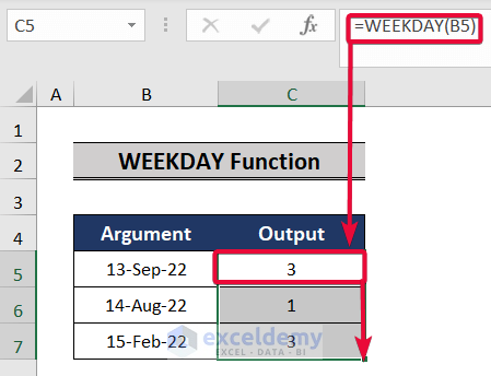 weekday function, a top excel functions and features for management consultants