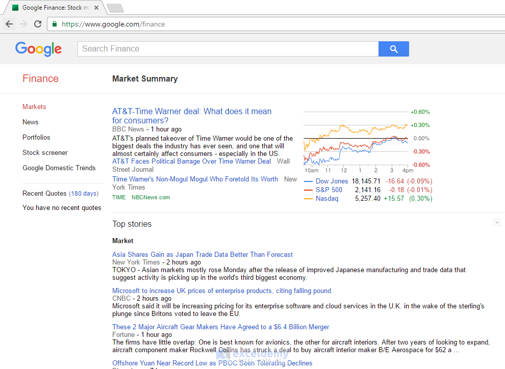 Google Finance Page