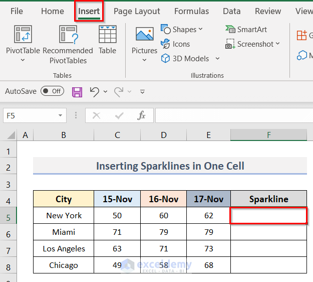 Insert Sparklines in One Cell in Excel
