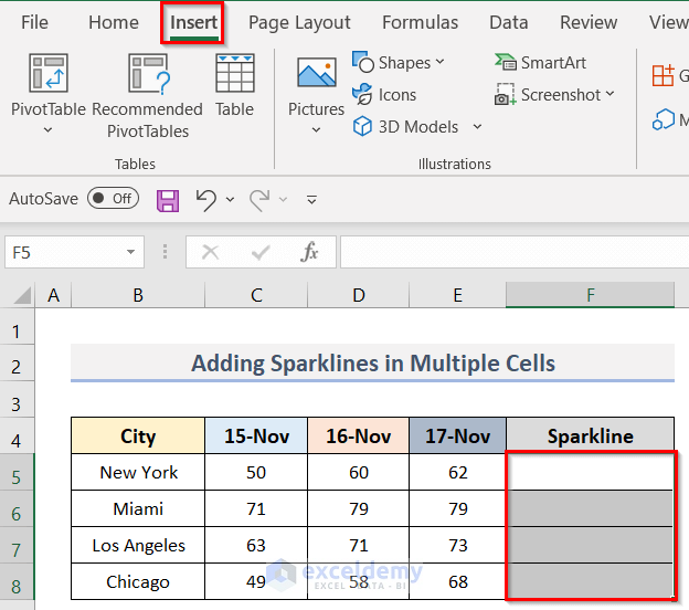 Add Sparklines in Multiple Cells