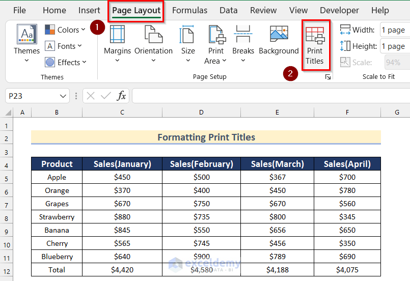 Formatting Print Titles to Format Excel to Print