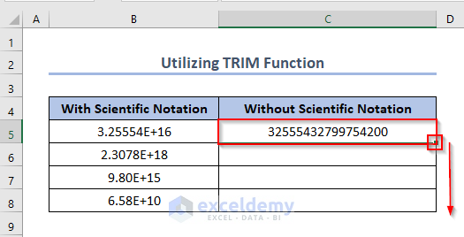 Utilizing TRIM Function to Turn Off Scientific Notation in Excel