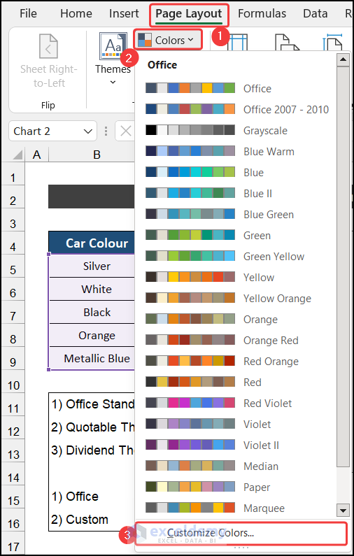 Launch customize color option to create new theme