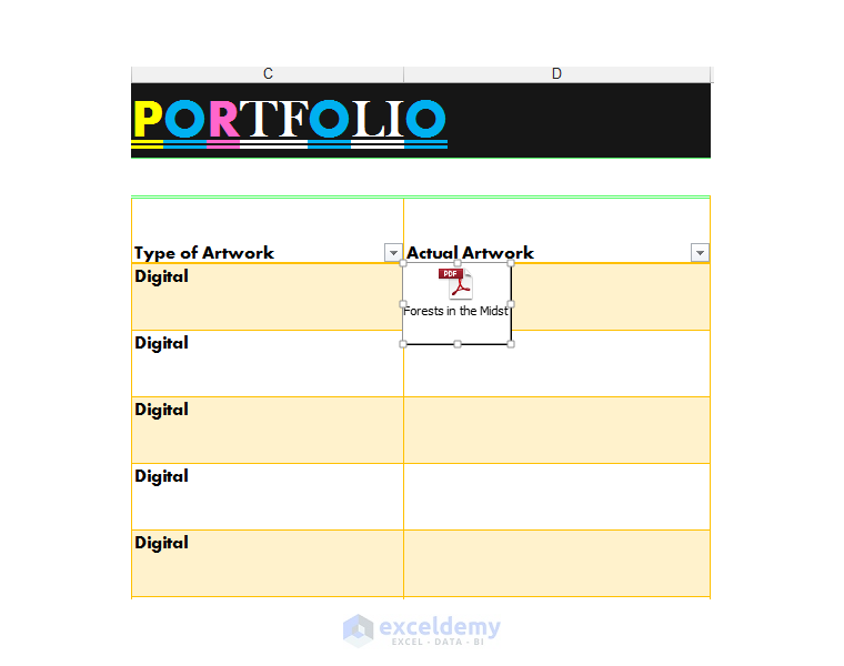 Art Portfolio, Excel, Objects