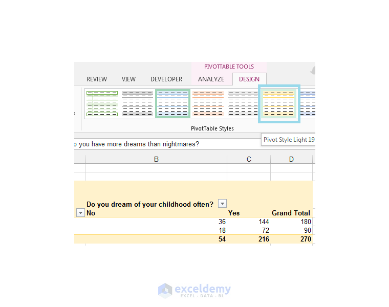 Excel, PivotTable Tools, Design Tab