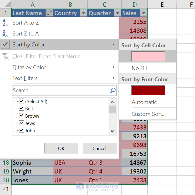 Sort by color in Excel