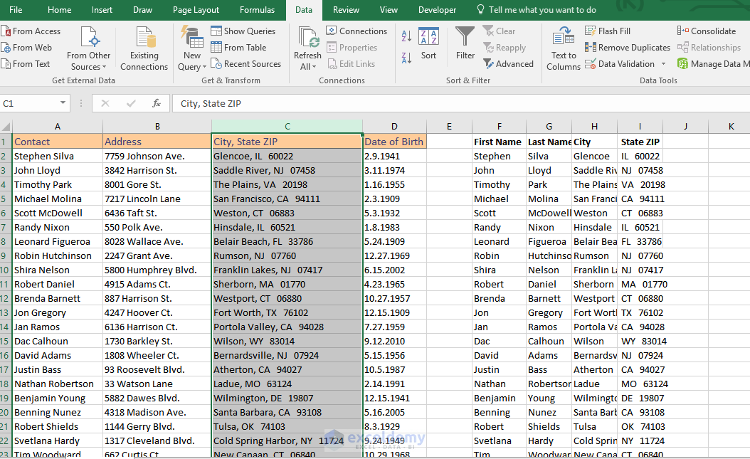 Split data in Excel