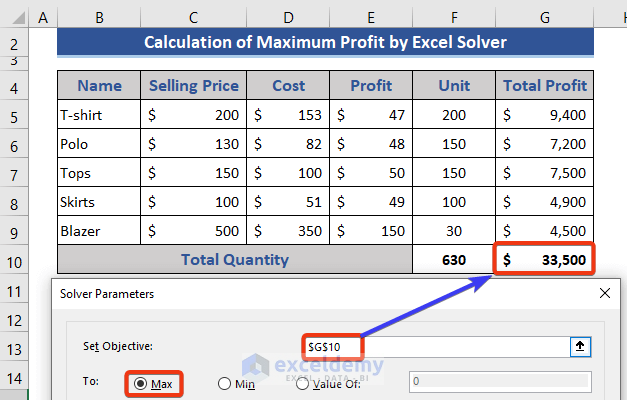 Insert Objective Cell in Excel Solver