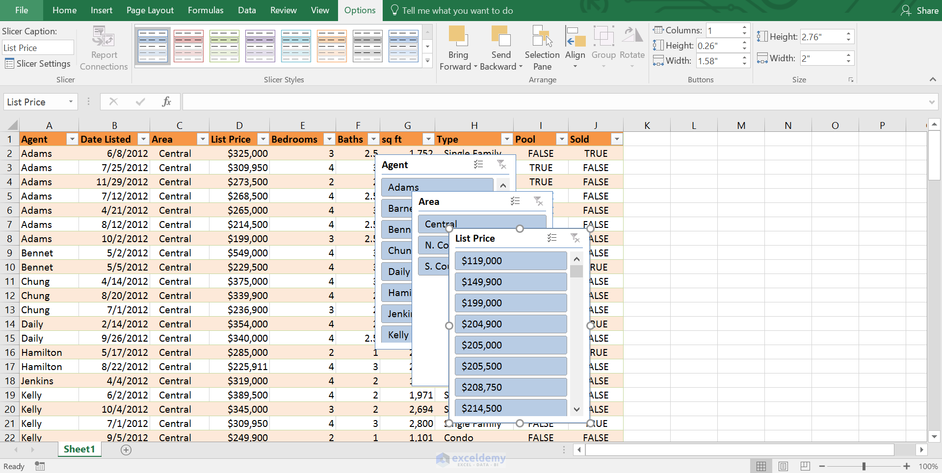 3 Slicers Inserted, Excel Table, Excel