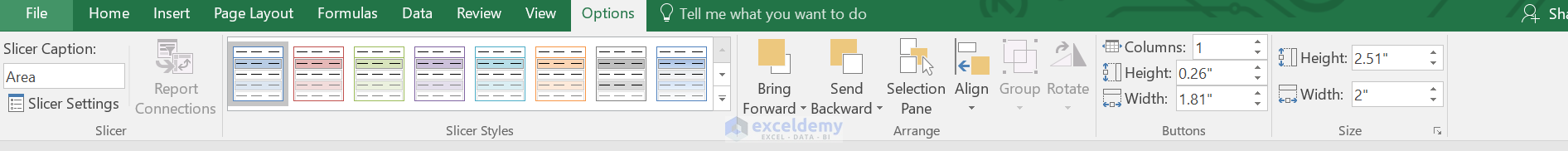 Change the design of slicers, Excel